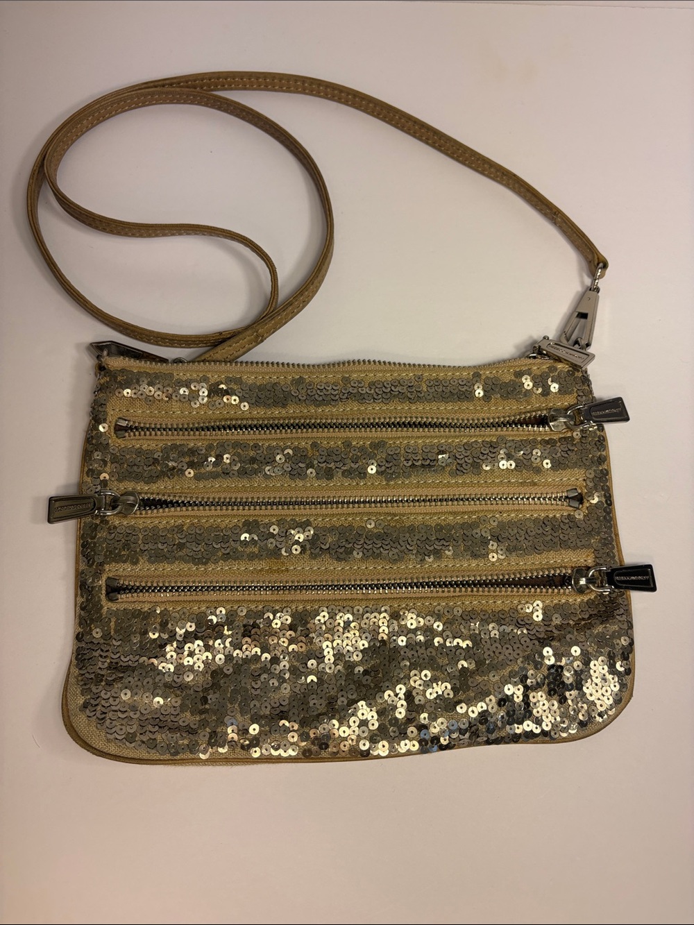 Rebecca Minkoff - Gold Sequin & Linen Crossbody Bag Festival Fun Chic Glitz